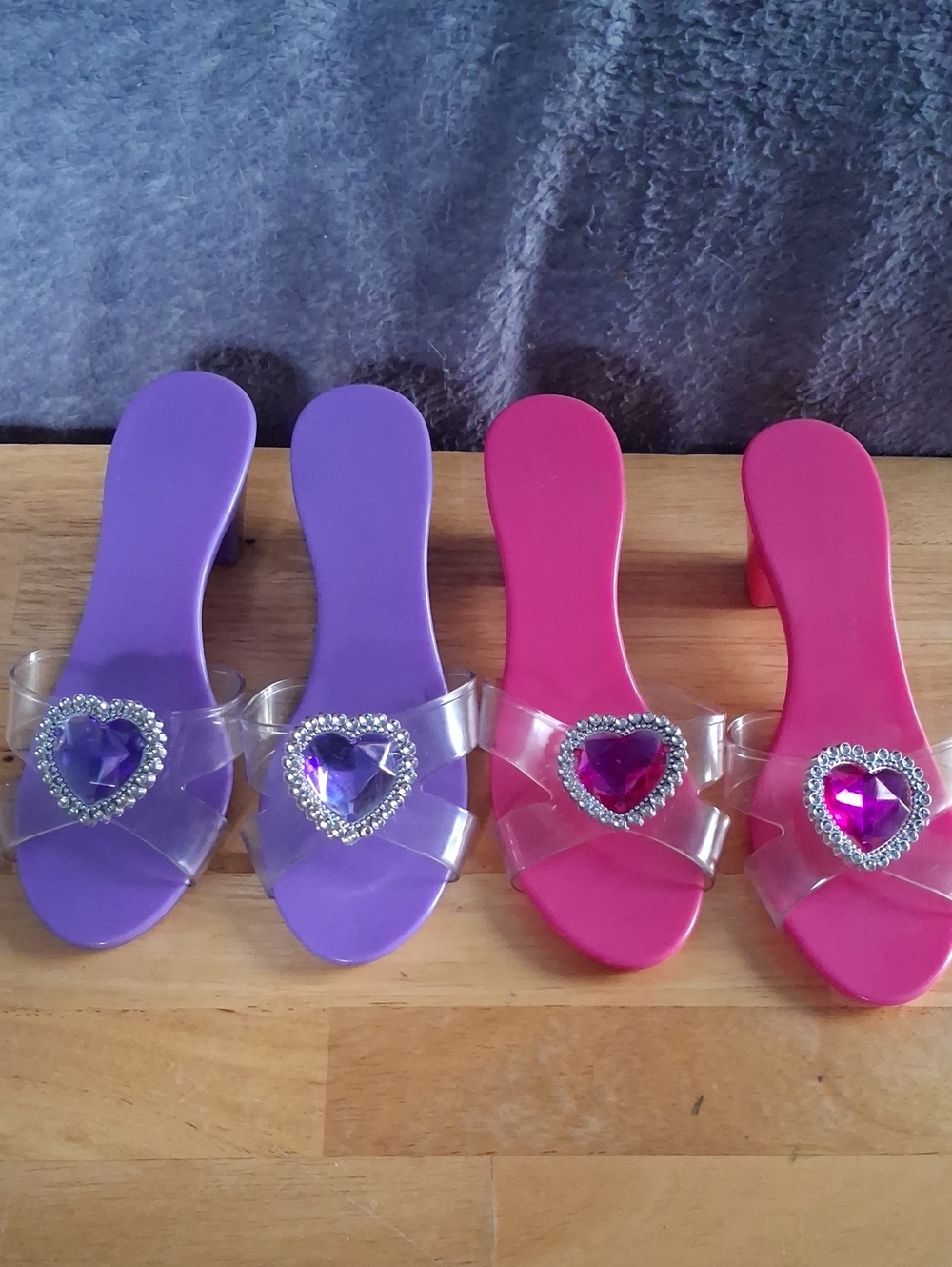 Girls' Heart Gem Slide Sandals in Purple and Pink Dress Up Play Shoes Set Of 2.